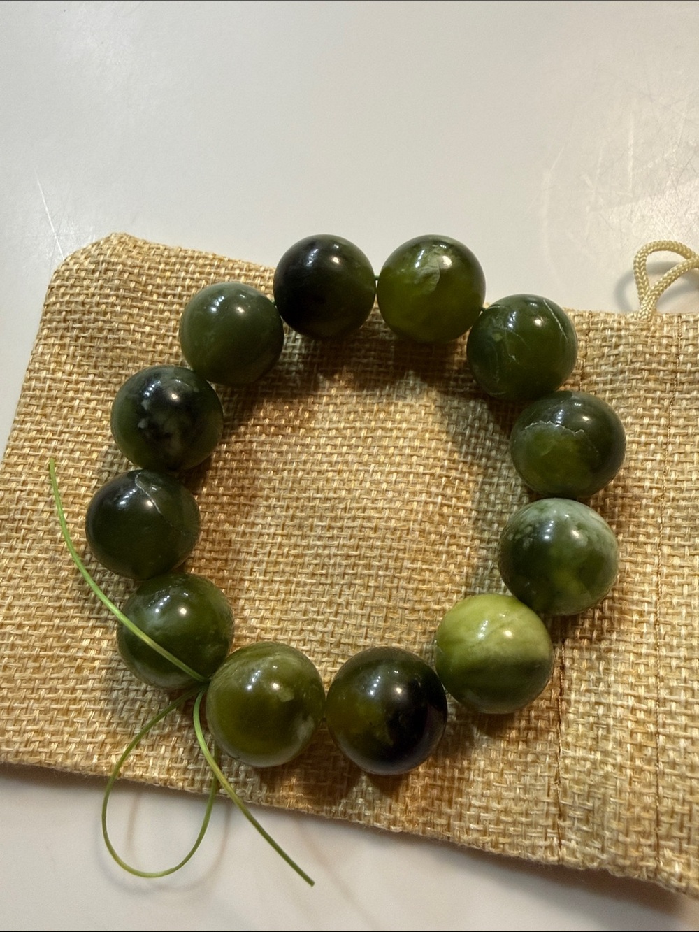 Natural Green Jade Bead Stretch Bracelet